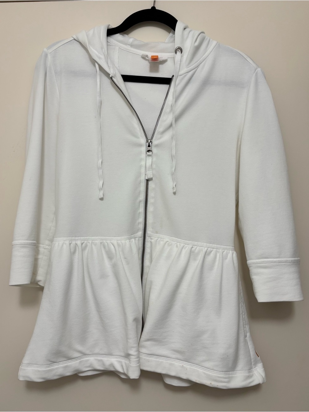 Lucy White Zip-Up Hooded Jacket with Peplum Hem